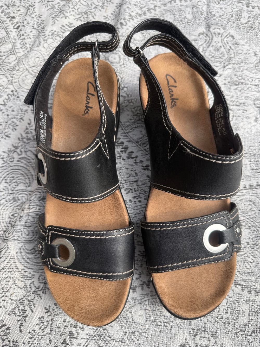 Clarks Black Leather Slingback Sandals with Silver Accent